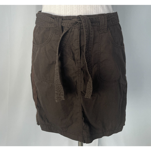 Cargo Mini Skirt Size 10 Brown Tie Belt Cotton Y2K Fairy Grunge Gorp Core Casual - Picture 1 of 11